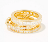 Diamonique 35th Anniversary Gold Clad Sterling Silver Set of 3 Stack Rings Size 8